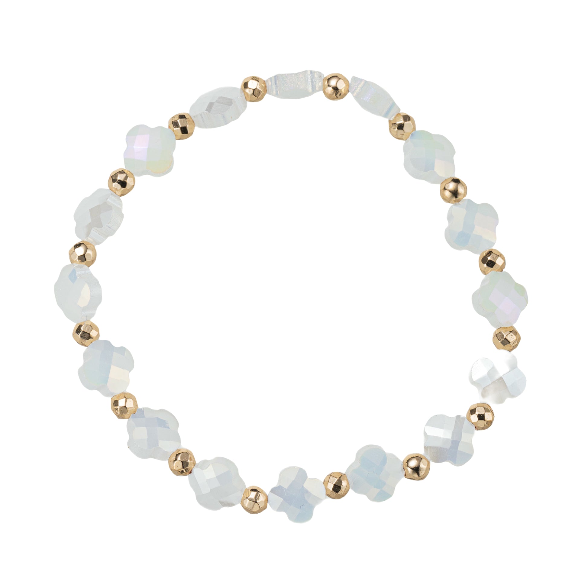 Moonstone, Gold Quatrefoil Beaded Stretch Bracelet