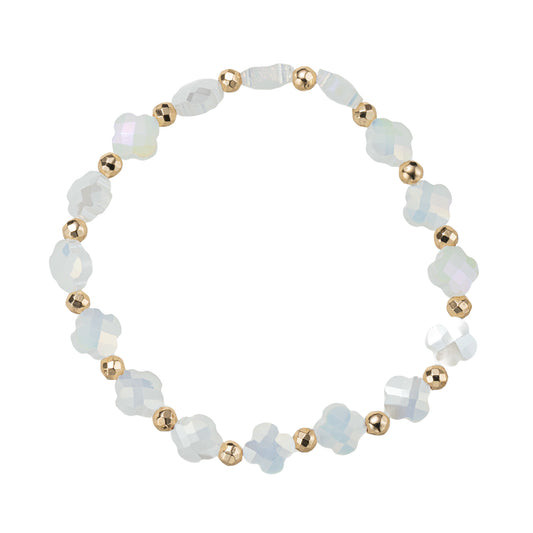 Moonstone, Gold Quatrefoil Beaded Stretch Bracelet
