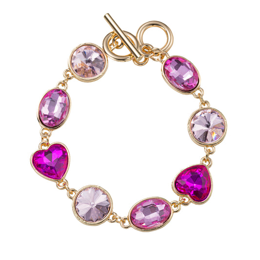 Hot Pink, Light Pink Circle, Heart, Oval Link Toggle Bracelet