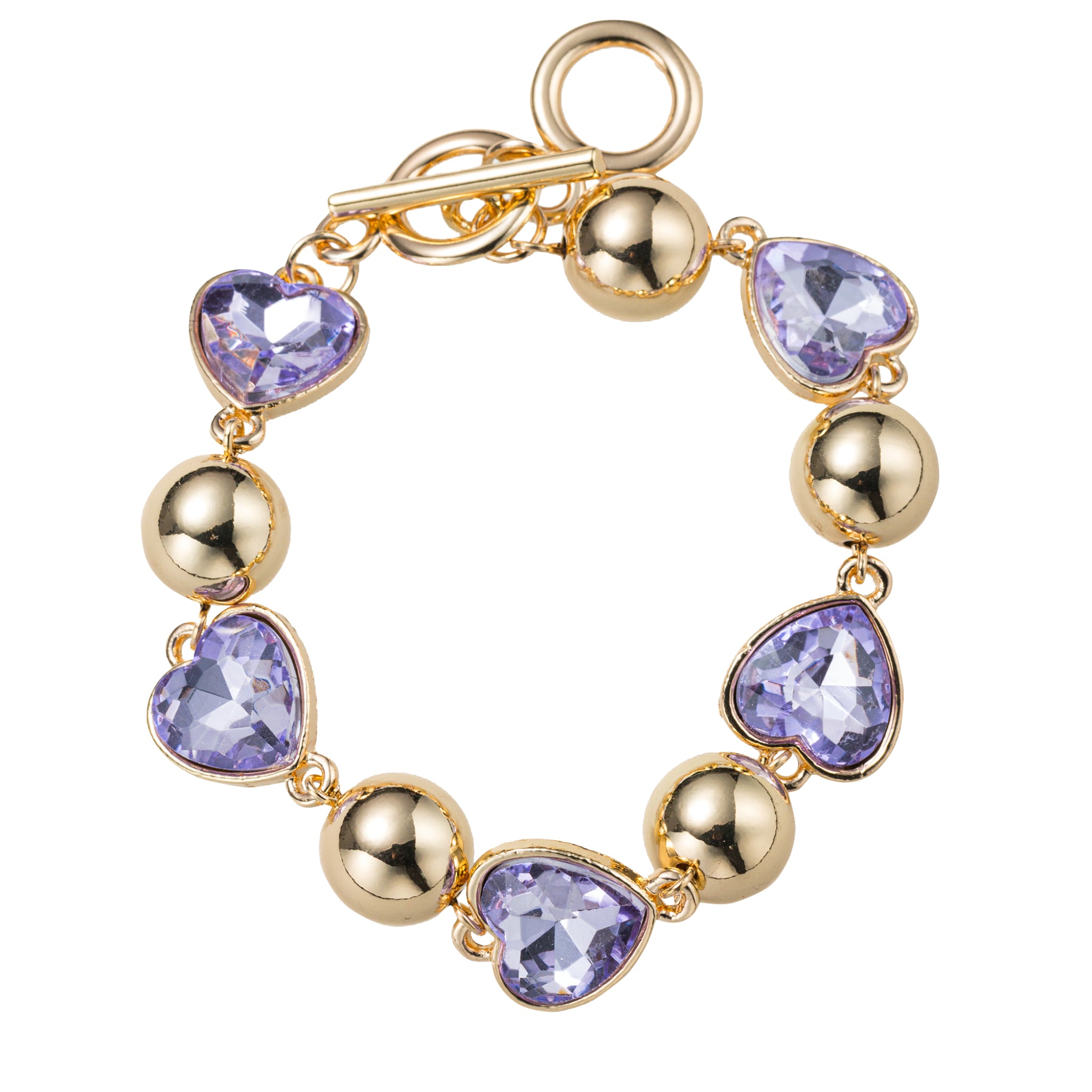 Lavender, Gold Heart Link Toggle Bracelet