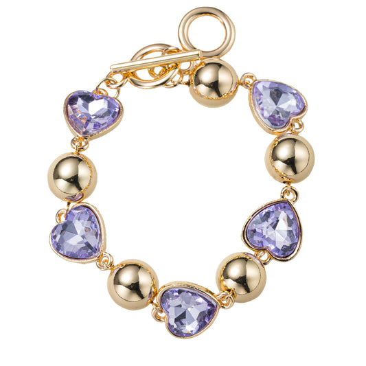 Lavender, Gold Heart Link Toggle Bracelet