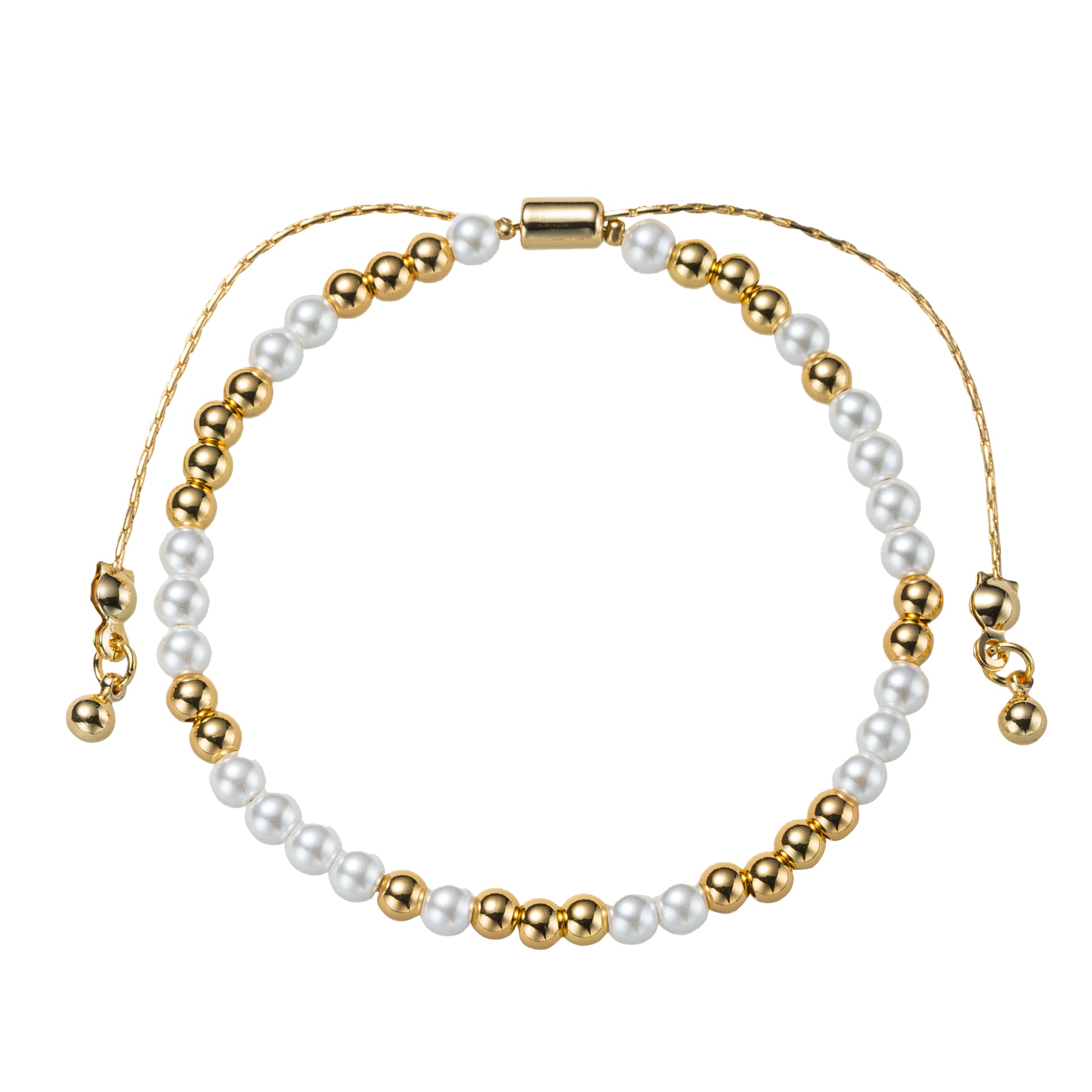 18K Gold Plated Pearl, Gold Mixed Pattern Small Beaded Bracelet
