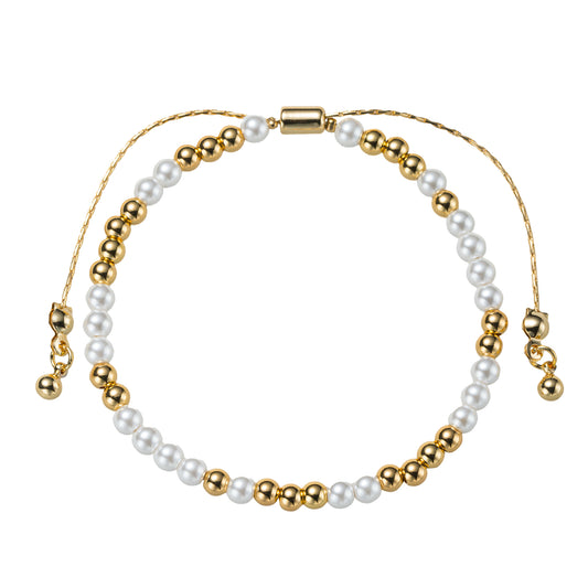 18K Gold Plated Pearl, Gold Mixed Pattern Small Beaded Bracelet