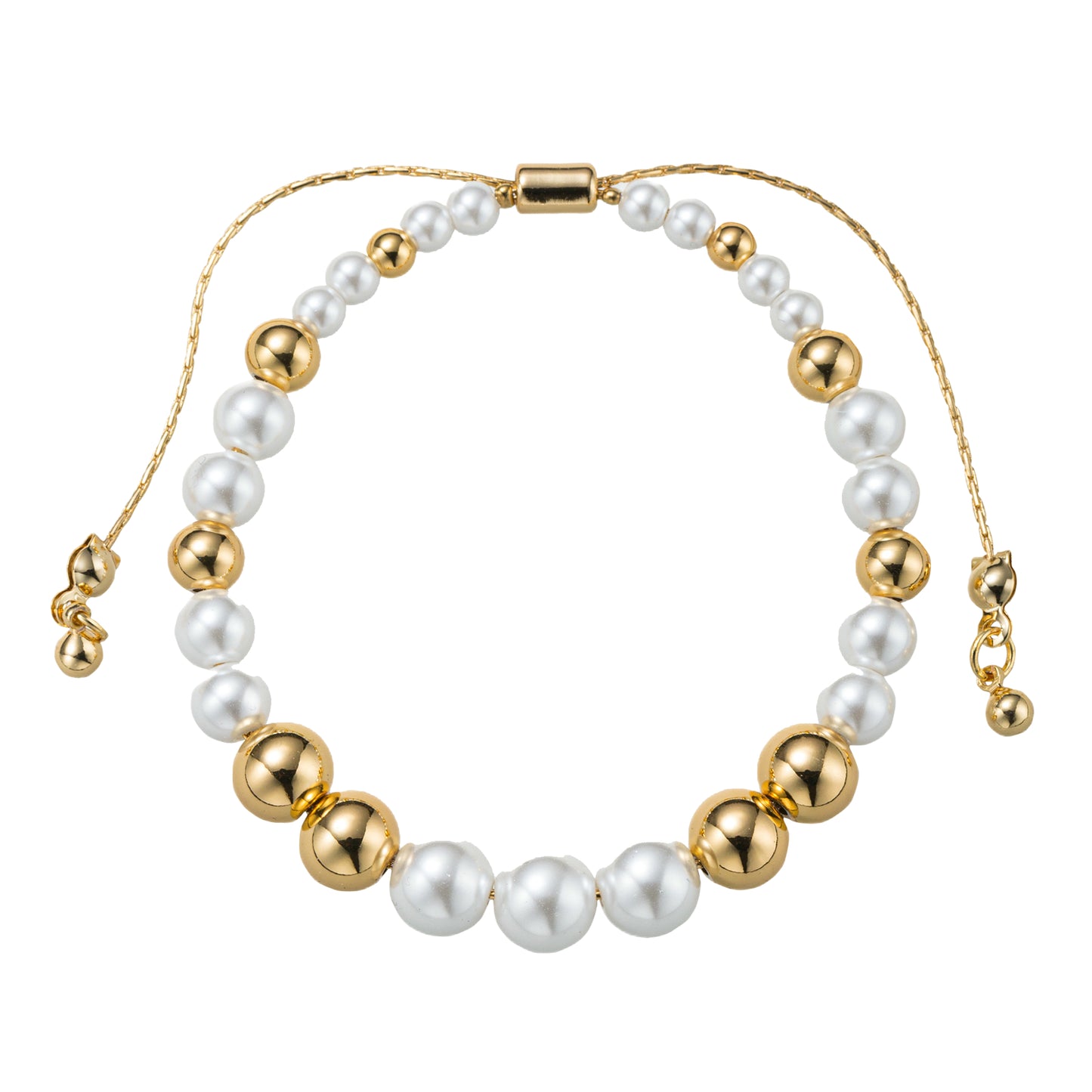 18K Gold Plated Pearl, Gold Increasing Size Pattern Medium Beaded Bracelet