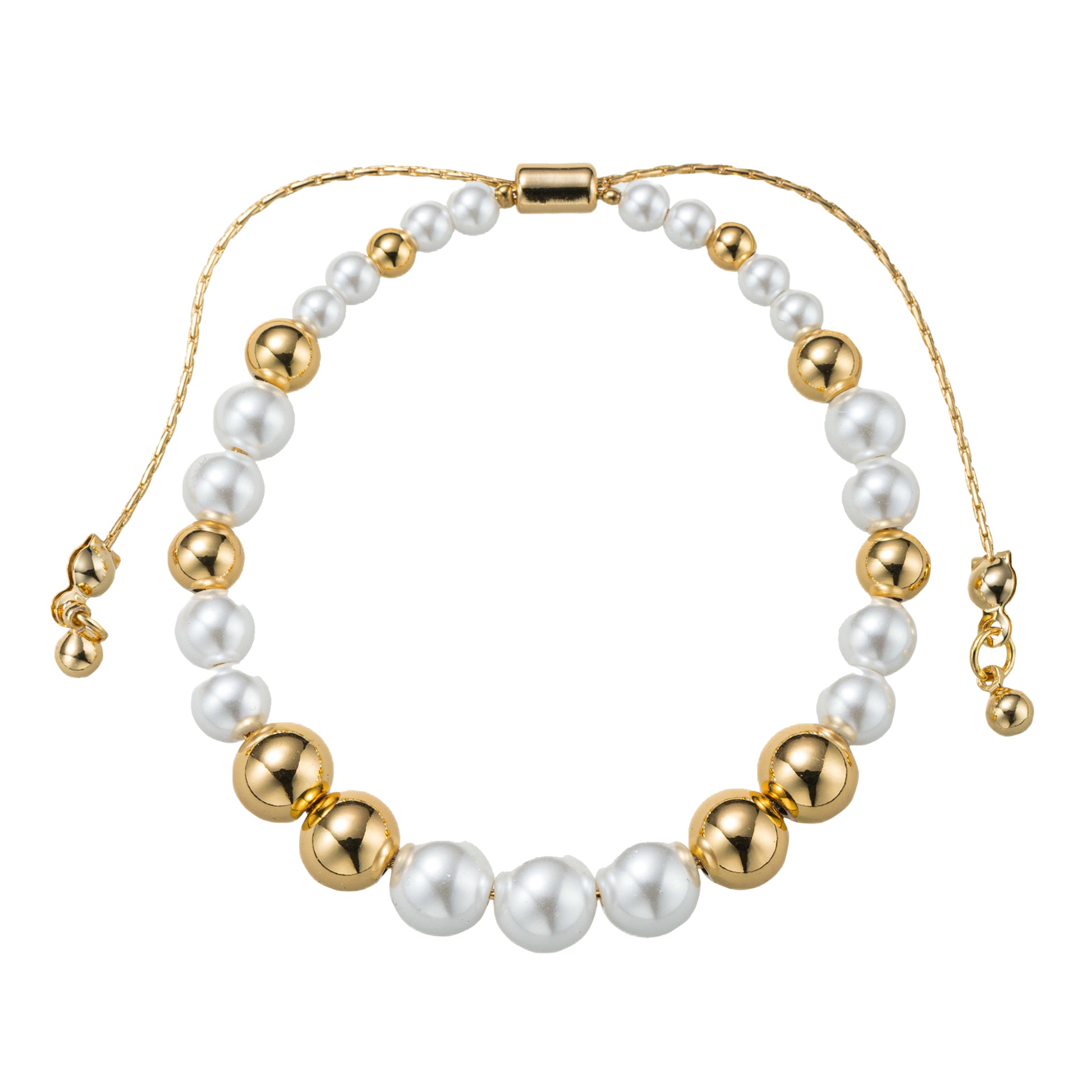 18K Gold Plated Pearl, Gold Increasing Size Pattern Medium Beaded Bracelet