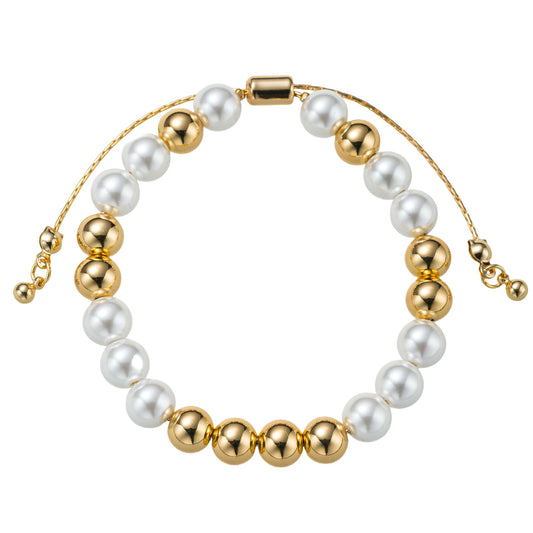 18K Gold Plated Pearl, Gold Mixed Pattern Large Beaded Bracelet