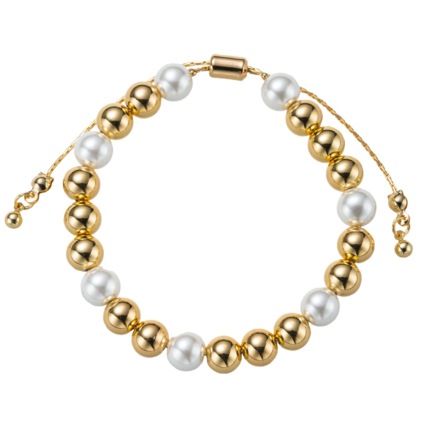 18K Gold Plated Pearl, Gold 1, 3, 1, 2 Pattern Large Beaded Bracelet