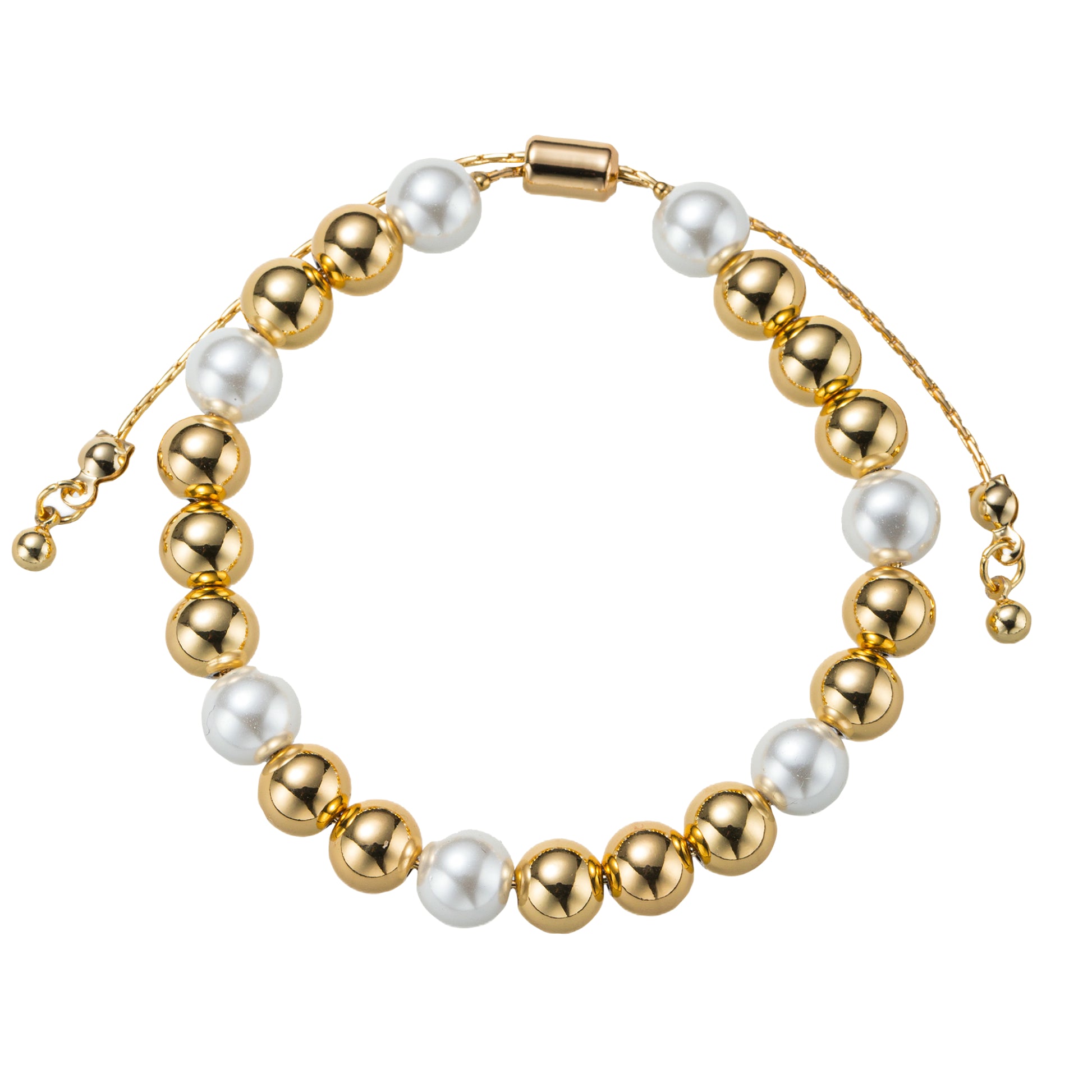 18K Gold Plated Pearl, Gold 1, 3, 1, 2 Pattern Large Beaded Bracelet