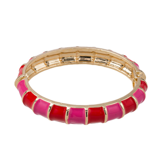 Red, Pink, Gold Enamel Thinner Hinge Bangle Bracelet