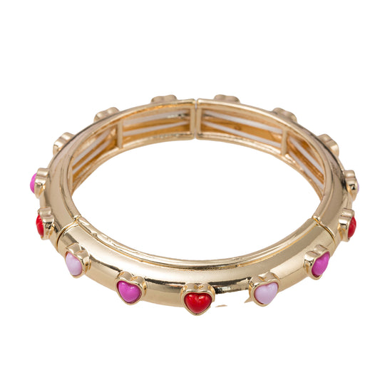 Gold Bangle Bracelet with Enamel Hearts