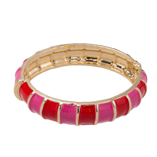 Red, Pink, Gold Enamel Wide Hinge Bangle Bracelet