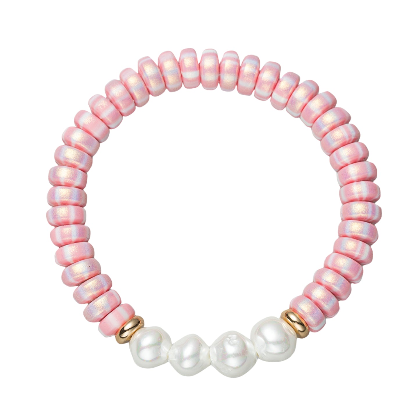 Kids Light Pink Beaded Stretch Bracelet with 4 Pearls