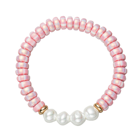 Kids Light Pink Beaded Stretch Bracelet with 4 Pearls