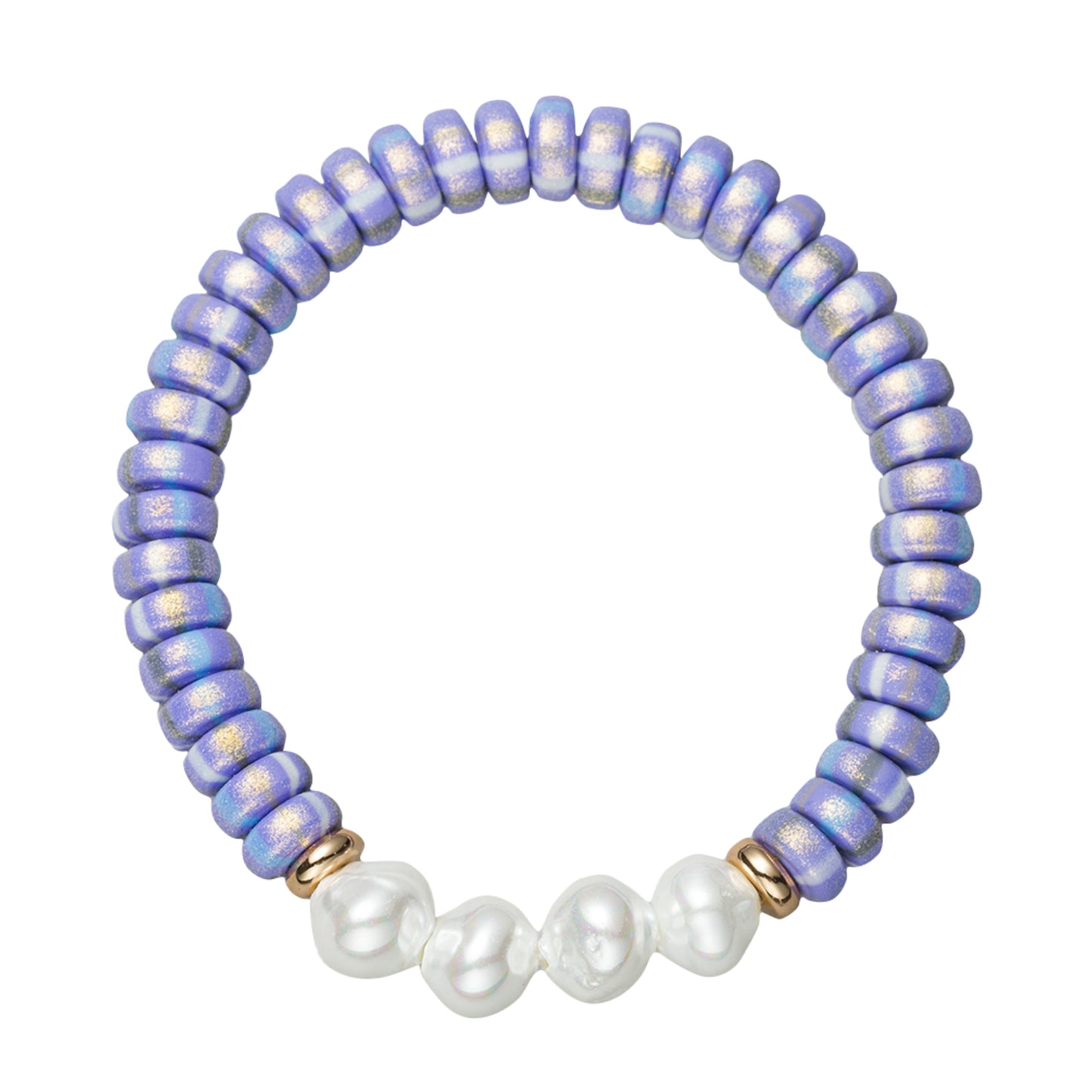Kids Purple Beaded Stretch Bracelet with 4 Pearls