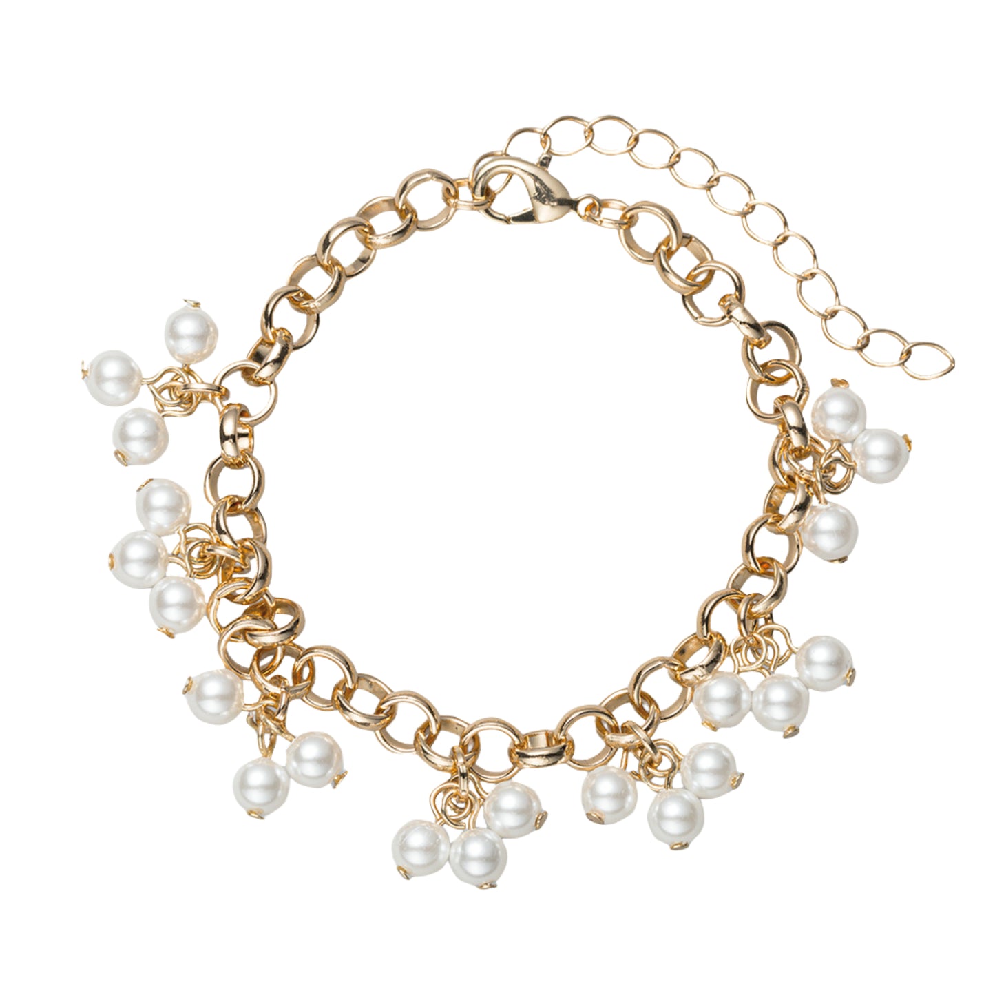 Gold Link Chain Bracelet with Pearl Beaded Accents