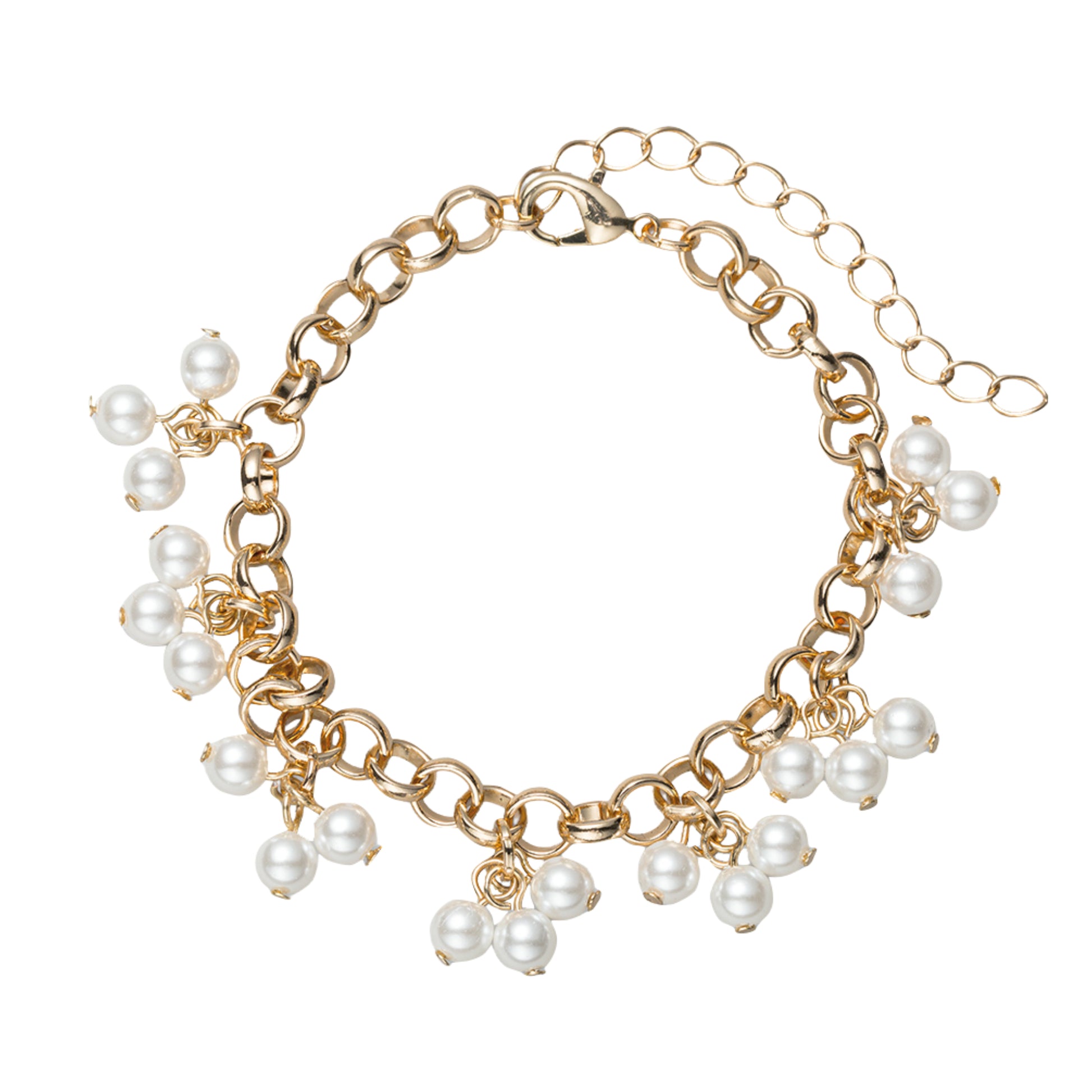 Gold Link Chain Bracelet with Pearl Beaded Accents