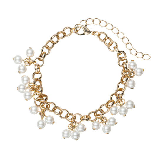 Gold Link Chain Bracelet with Pearl Beaded Accents