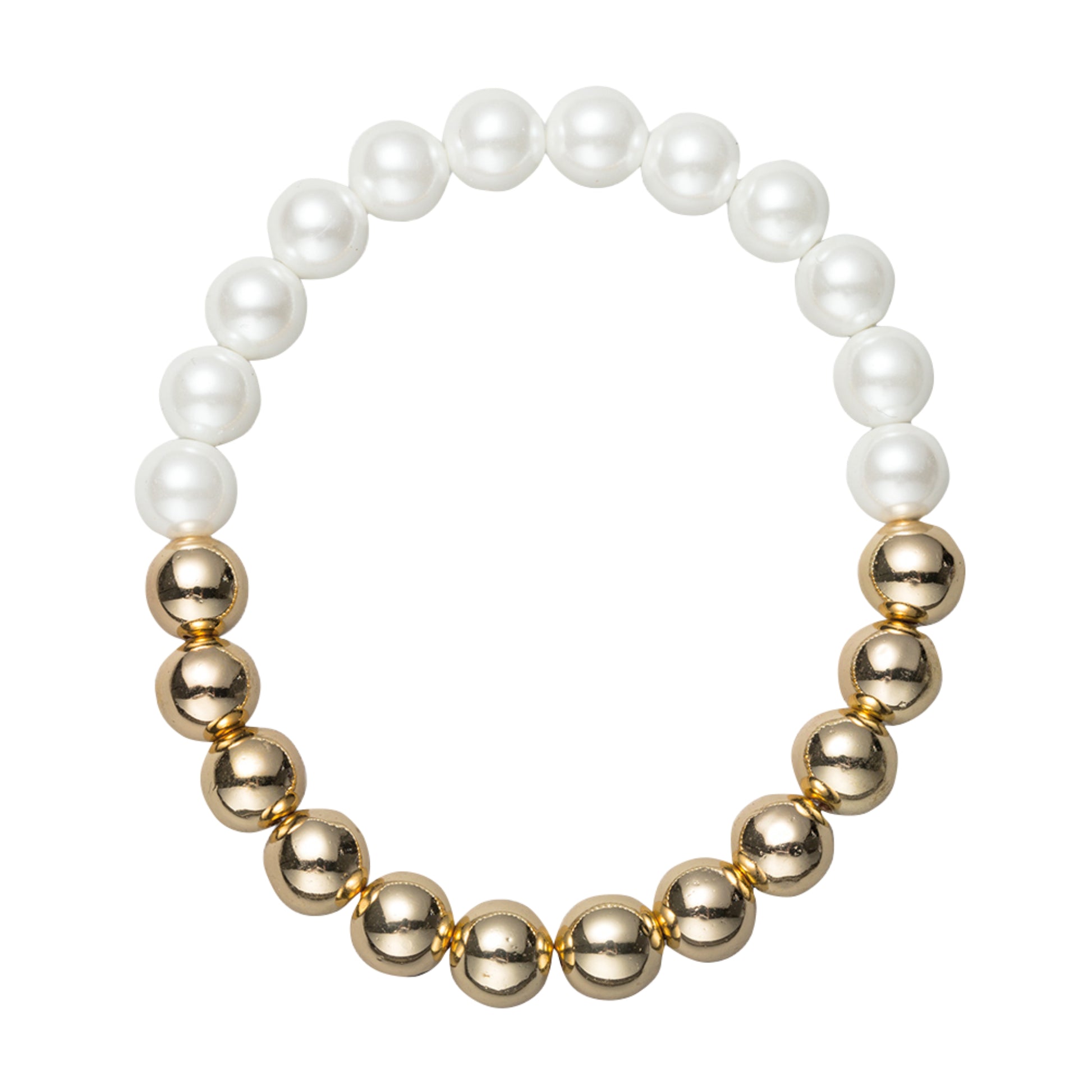 Gold, Pearl Half and Half Beaded Stretch Bracelet