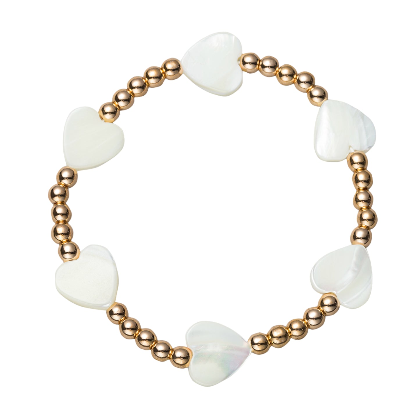 Gold Beaded Stretch Bracelet with Shell Hearts
