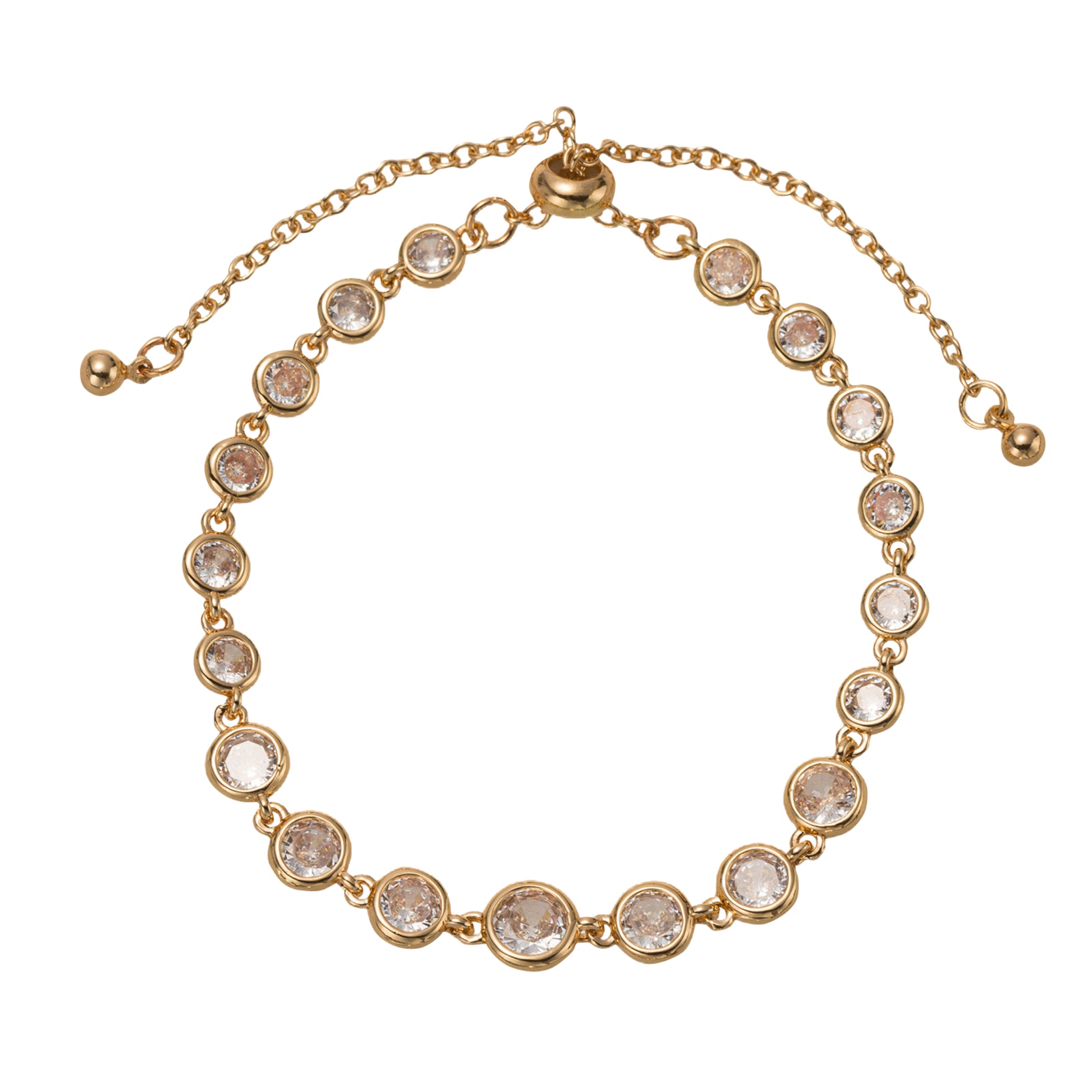 18K Gold Plated CZ Round Chain Bracelet