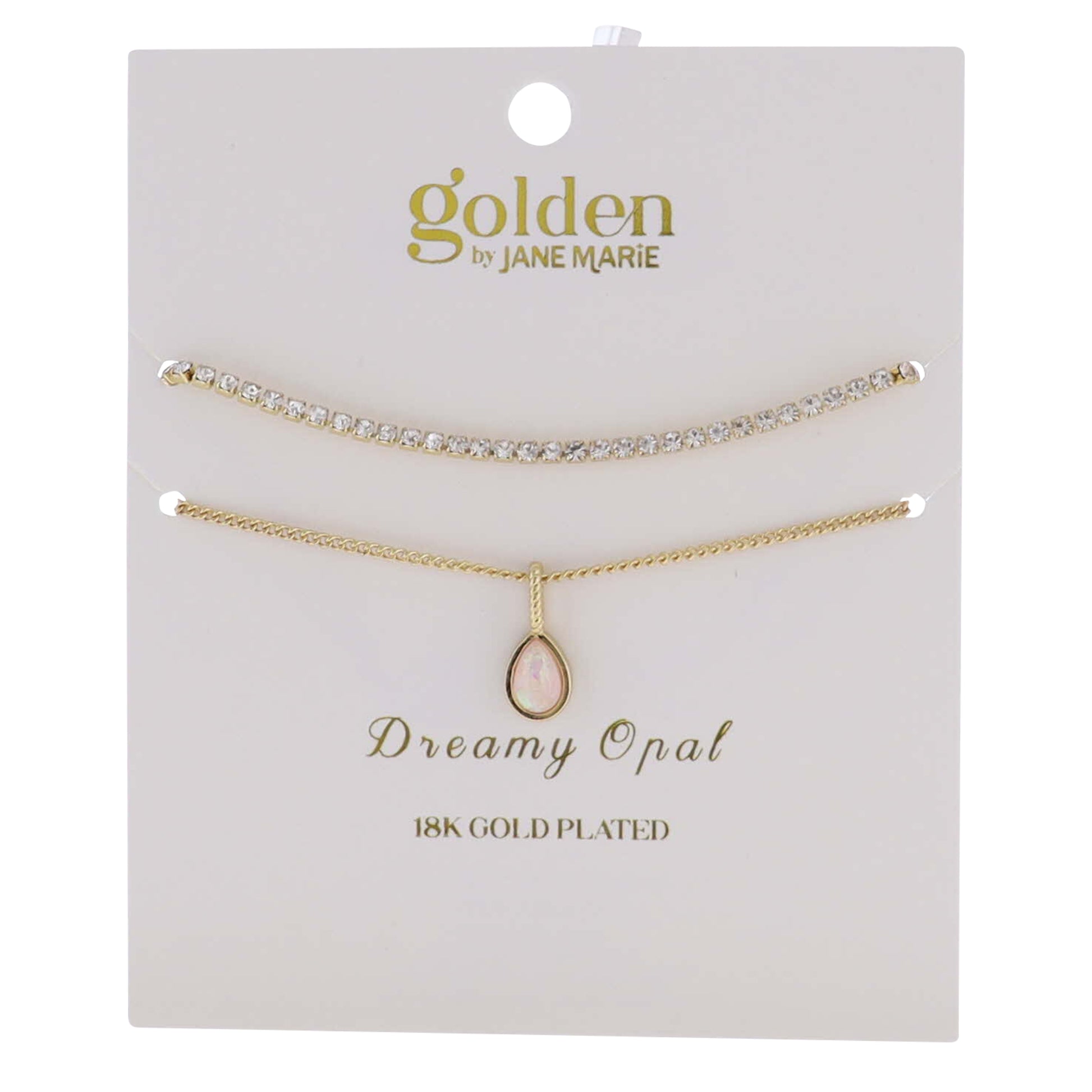 18k Gold Plated Crystal, Link Chain 2 Strand, October Dreamy Opal Pendant Bracelet