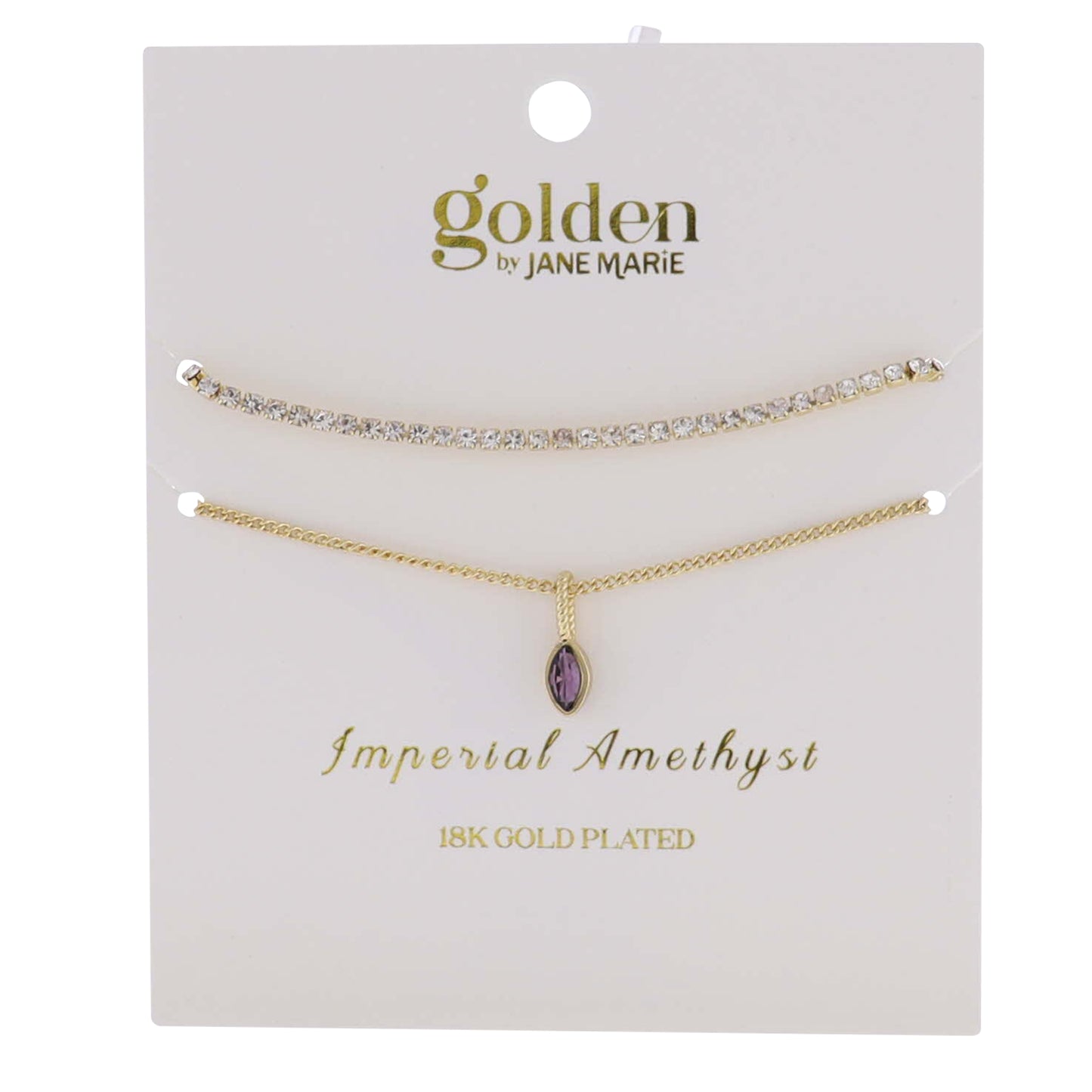 18k Gold Plated Crystal, Link Chain 2 Strand, February Imperial Amethyst Pendant Bracelet
