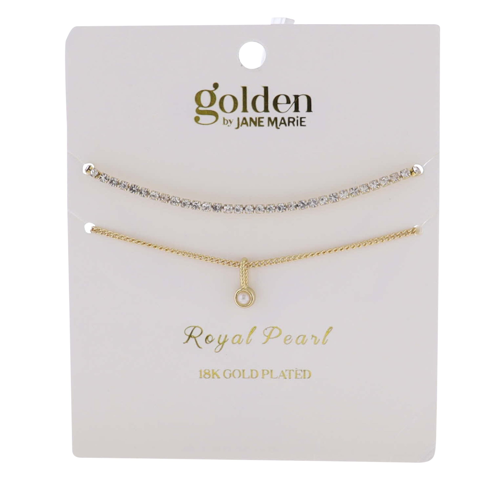 18k Gold Plated Crystal, Link Chain 2 Strand, June Royal Pearl Pendant Bracelet