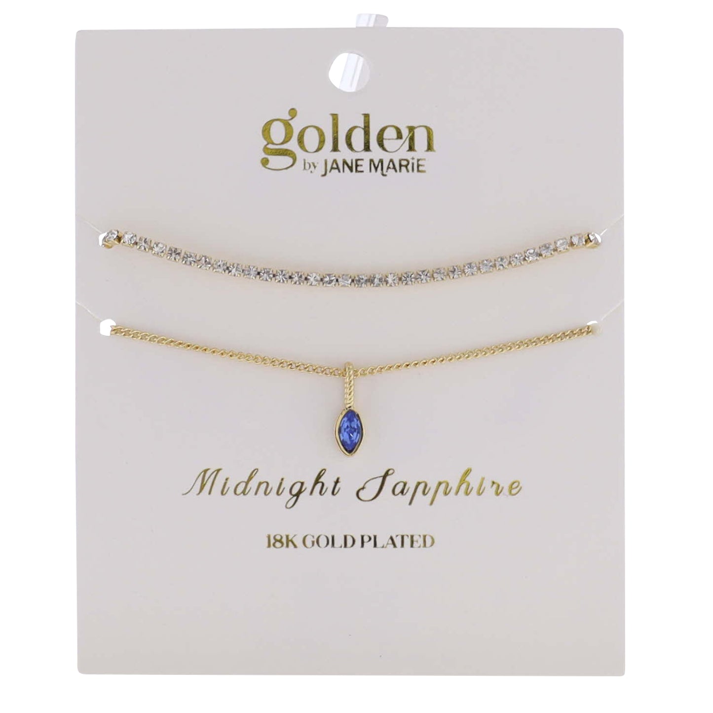 18k Gold Plated Crystal, Link Chain 2 Strand, September Midnight Sapphire Pendant Bracelet