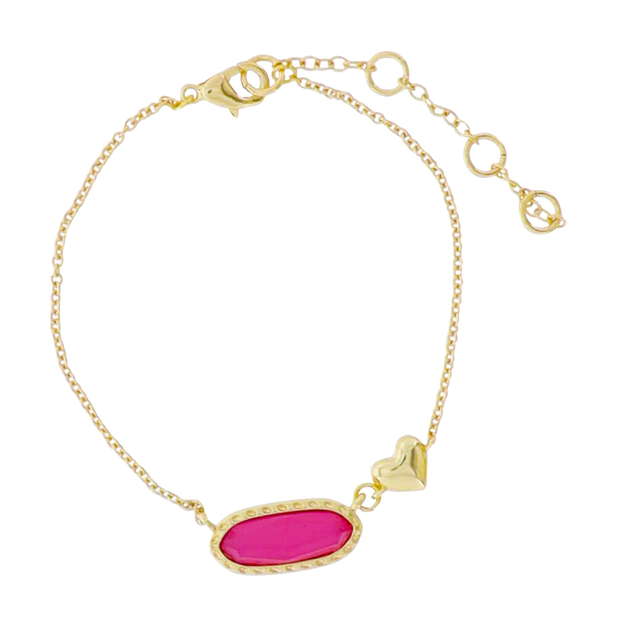 Kids 18k Gold Plated Chain with Heart Accent in Body Bracelet with Pink Epoxy Pendant