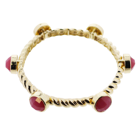 Gold Rope Stretch Bangle Bracelet with Pink Stone Stations