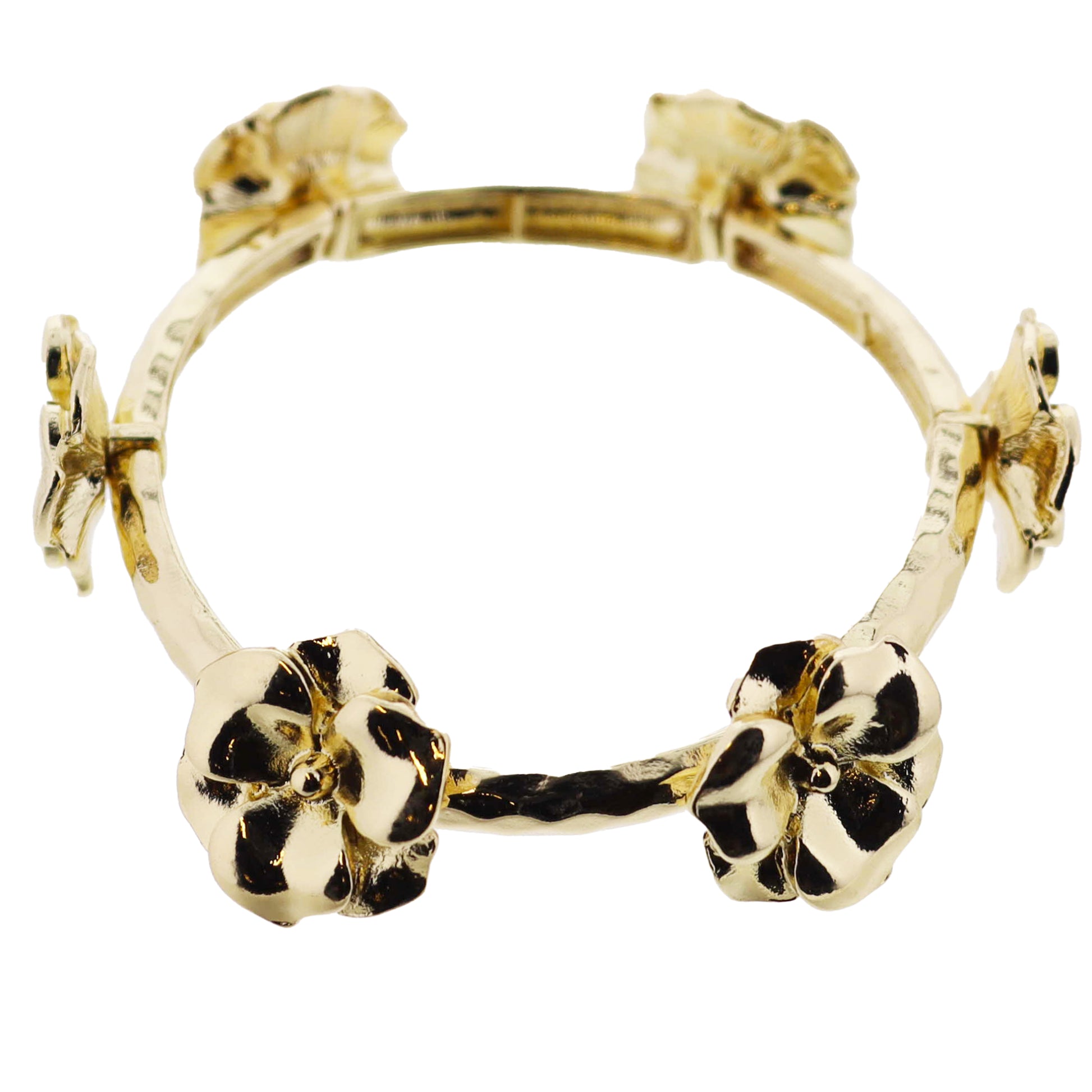 Gold Hammered Stretch Bangle Bracelet with Gold Flower Stations