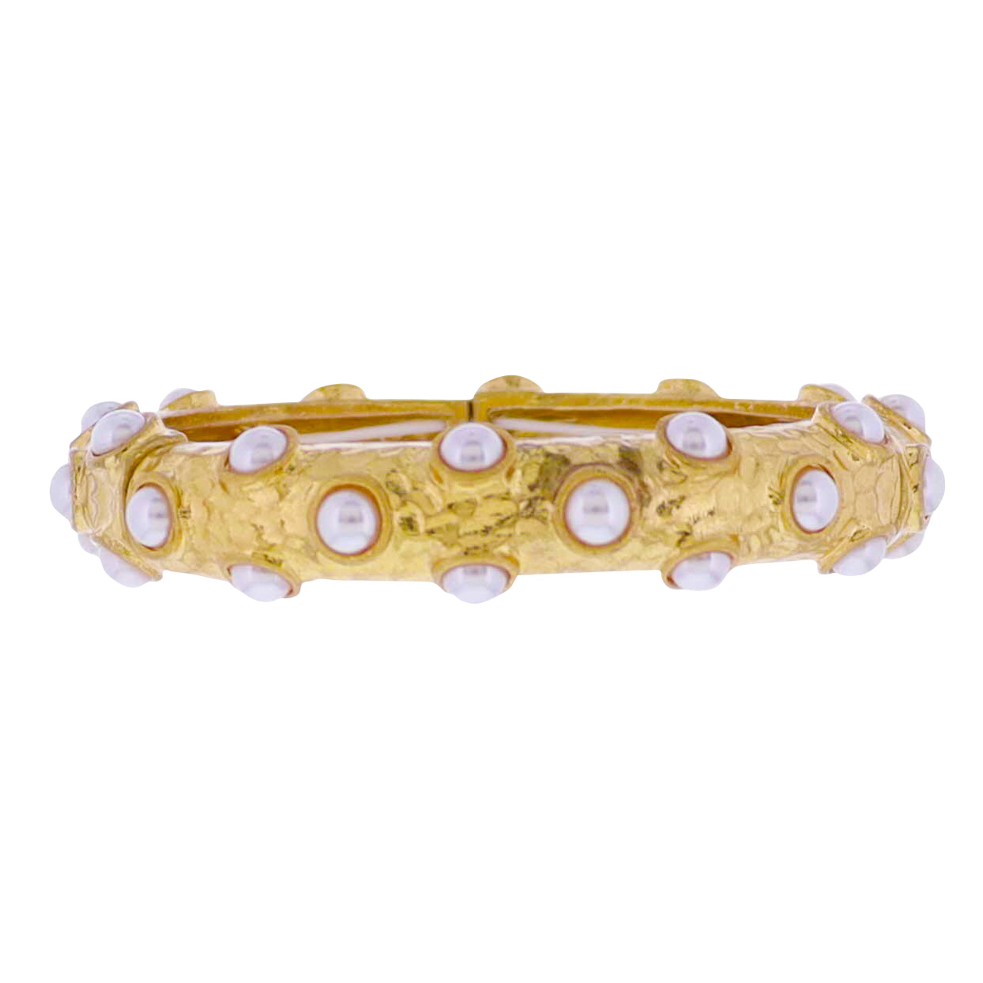 Gold Pearl Inlay Artisan Stretch Bangle Bracelet