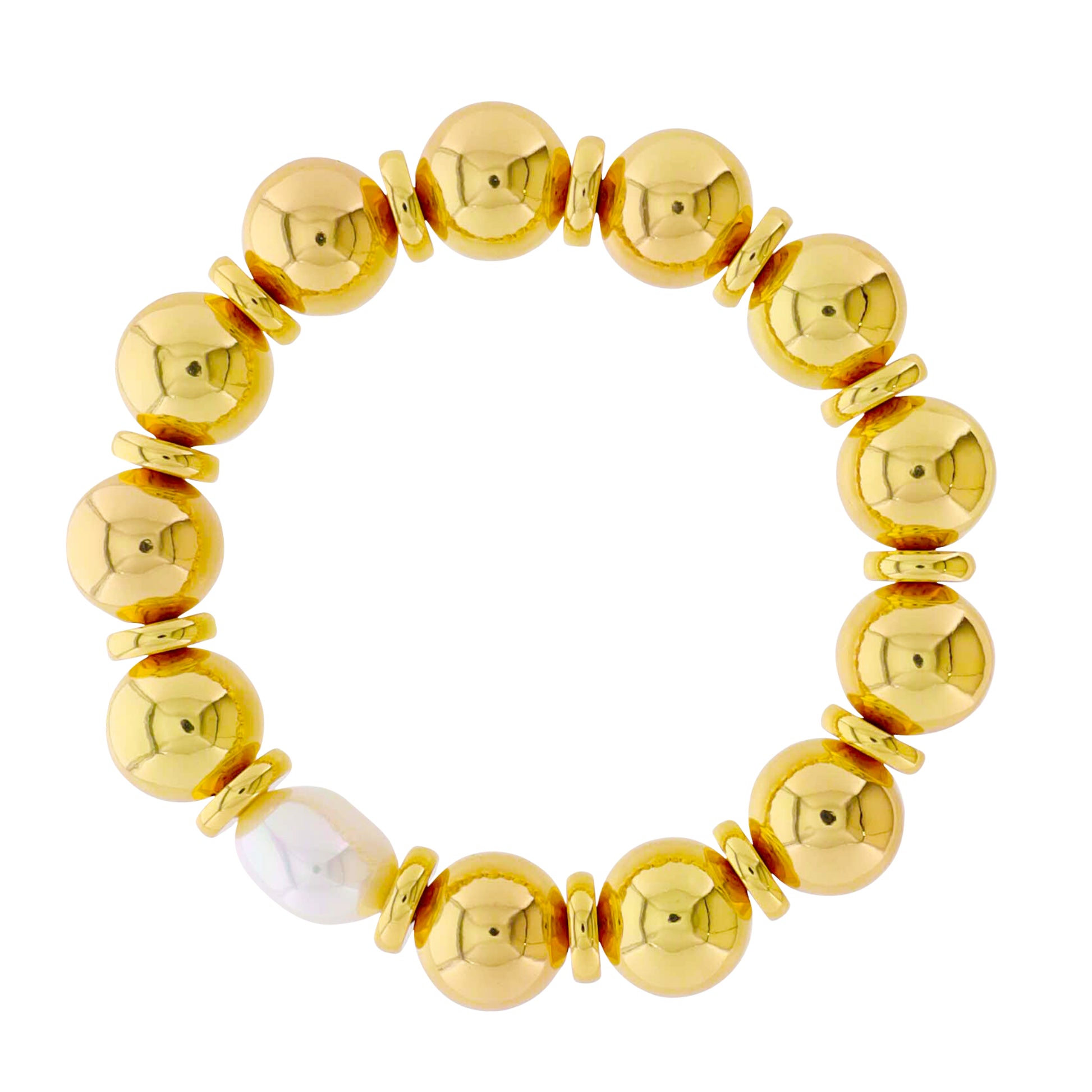 18k Gold Plated Gold Beaded Stretch Bracelet with Pearl
