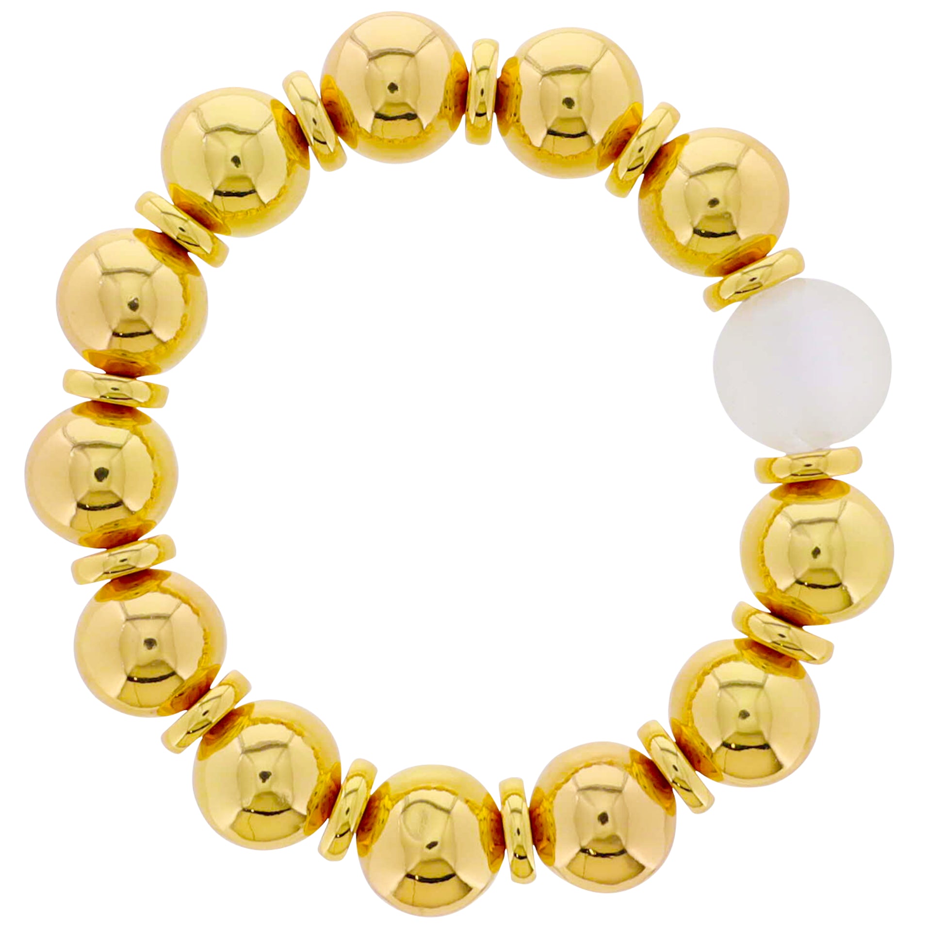 18k Gold Plated Gold Beaded Stretch Bracelet with Clear Tumbled Glass Bead