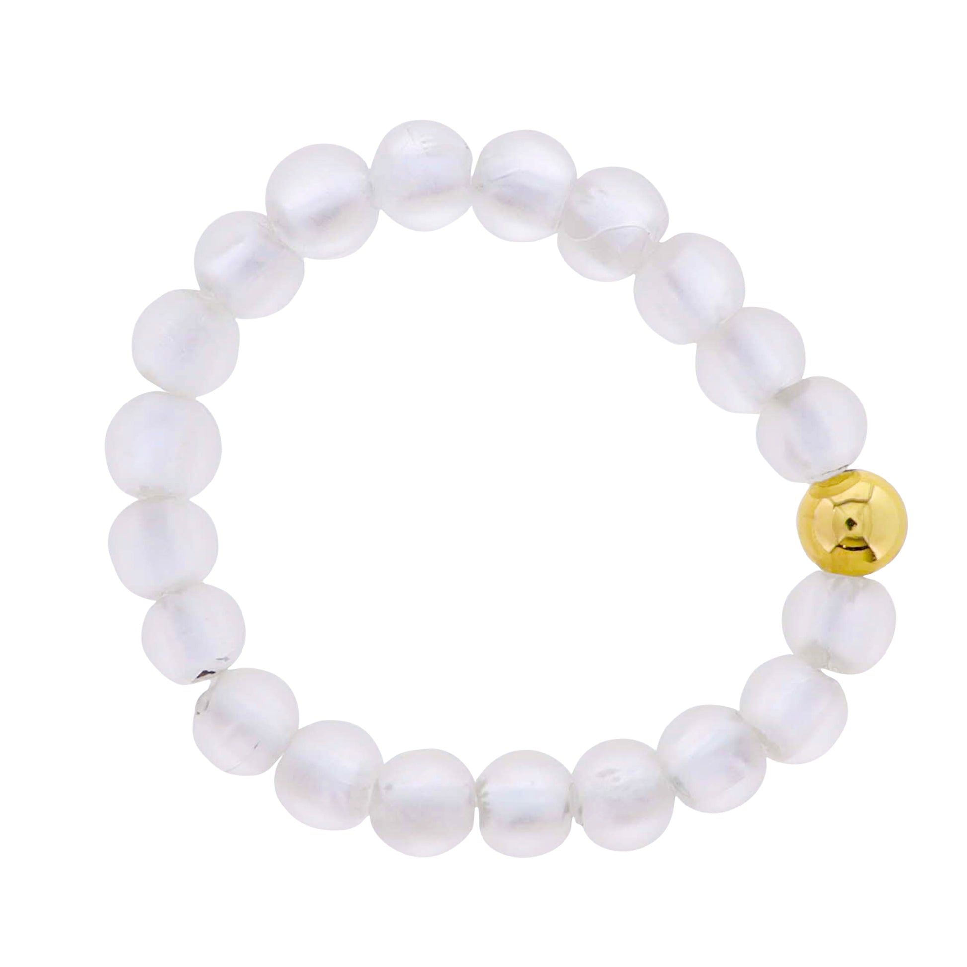 18k Gold Plated Clear Tumbled Glass Beaded Stretch Bracelet with Gold Ball