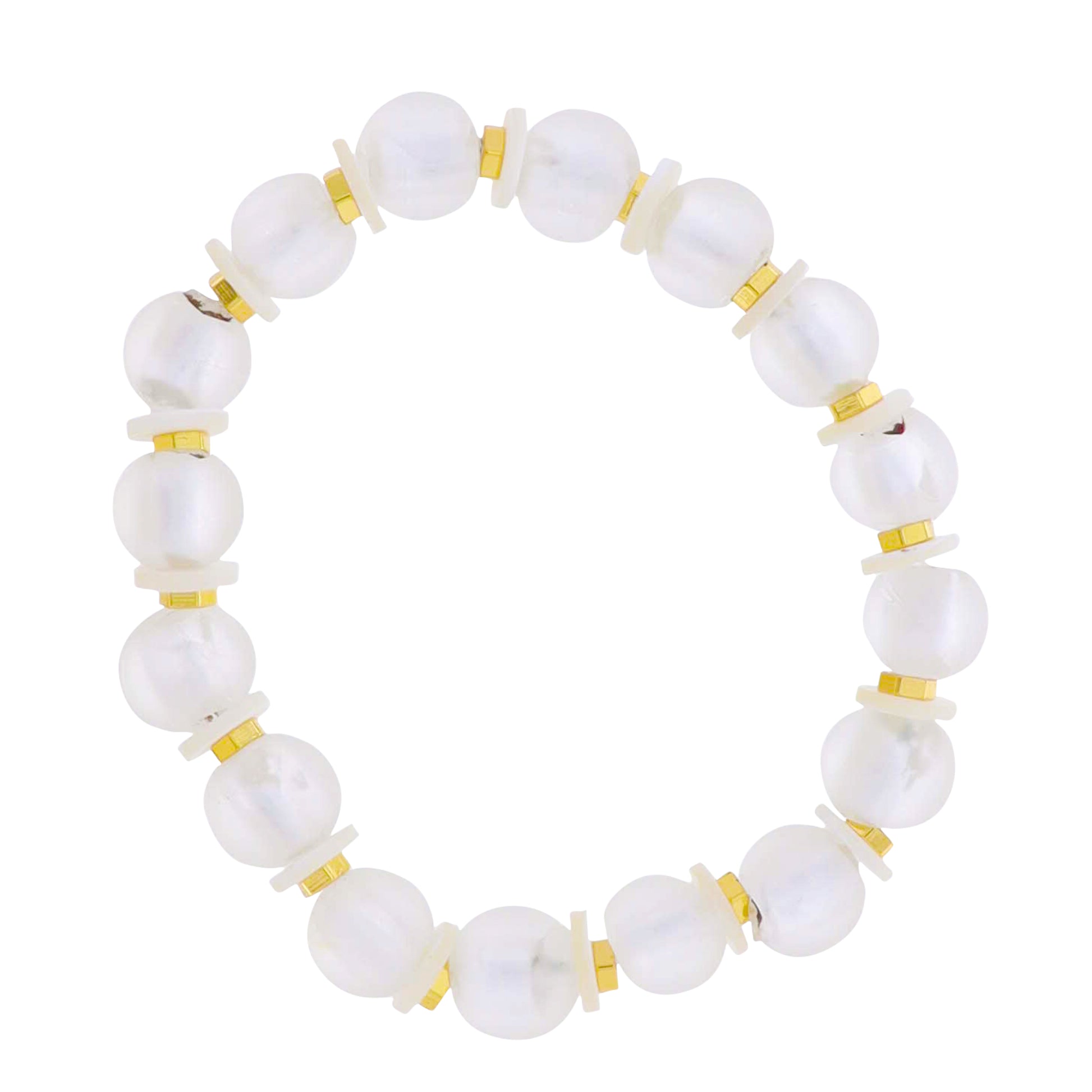 18k Gold Plated Clear Tumbled Glass Beaded Stretch Bracelet with Gold Spacers