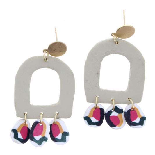 Cream Open Arch with Multi Oval Drop Pendants Earring