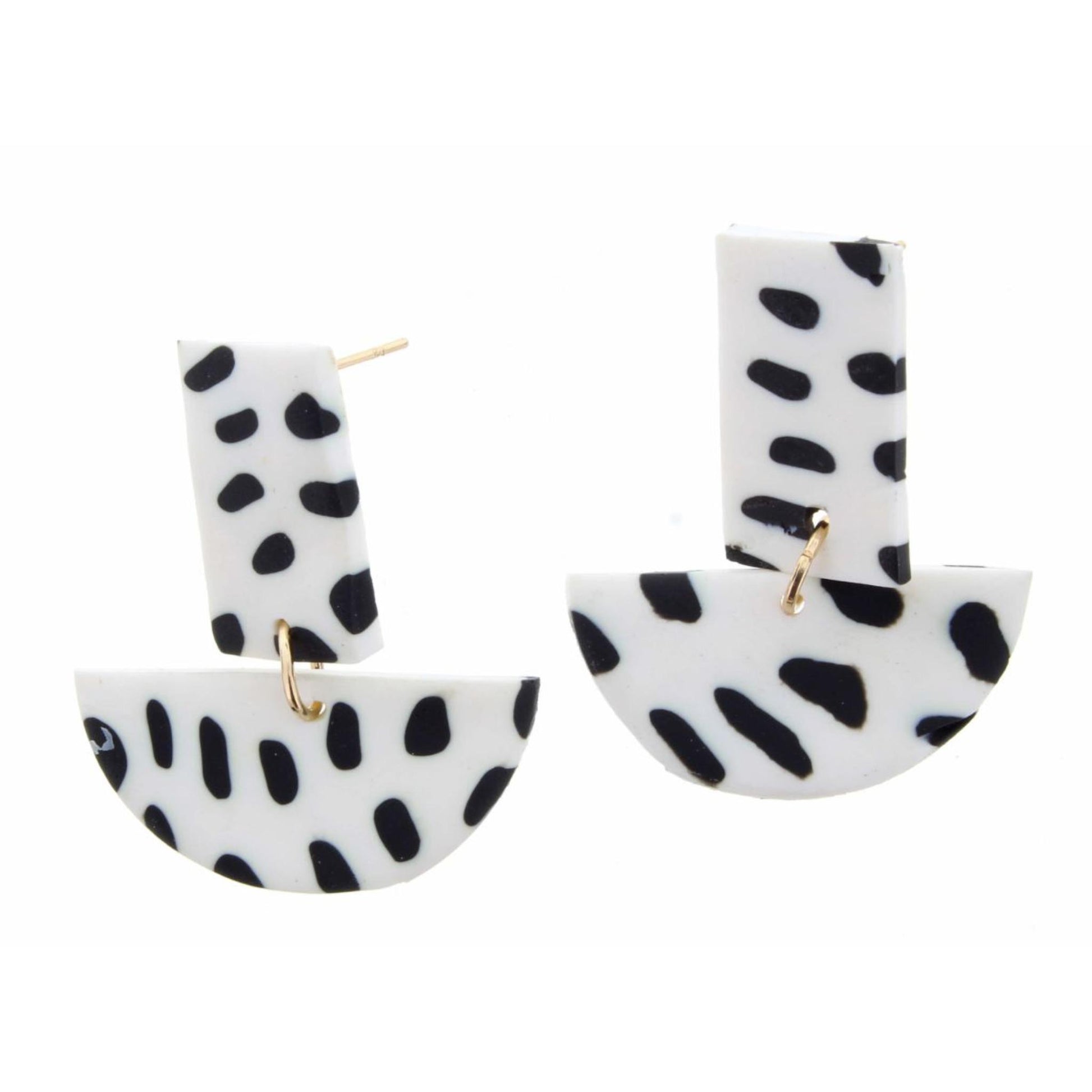 White Abstract Dot Rectangle and Semi-Circle Earring