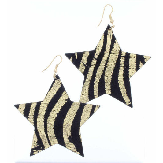 Jet and Gold Zebra Fur Star Earring