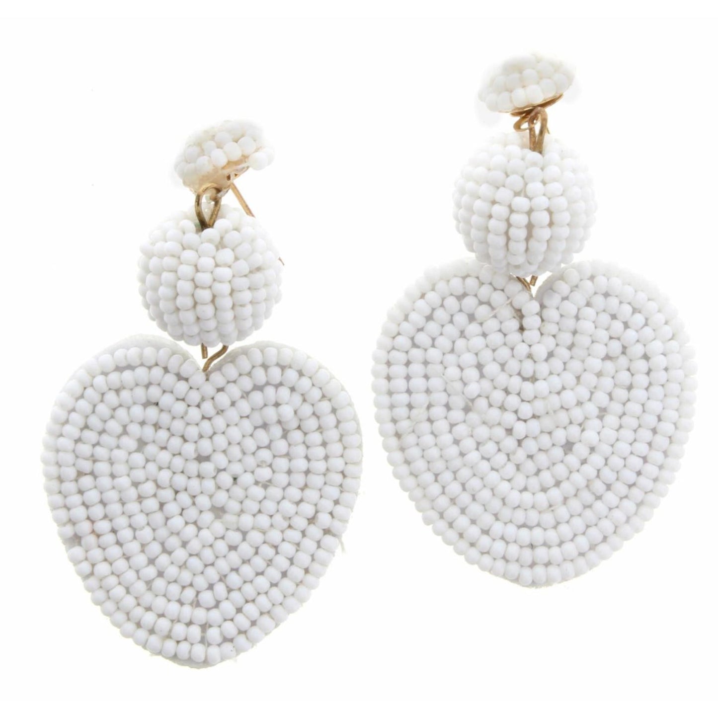 White Beaded Post, Ball & Heart Earring