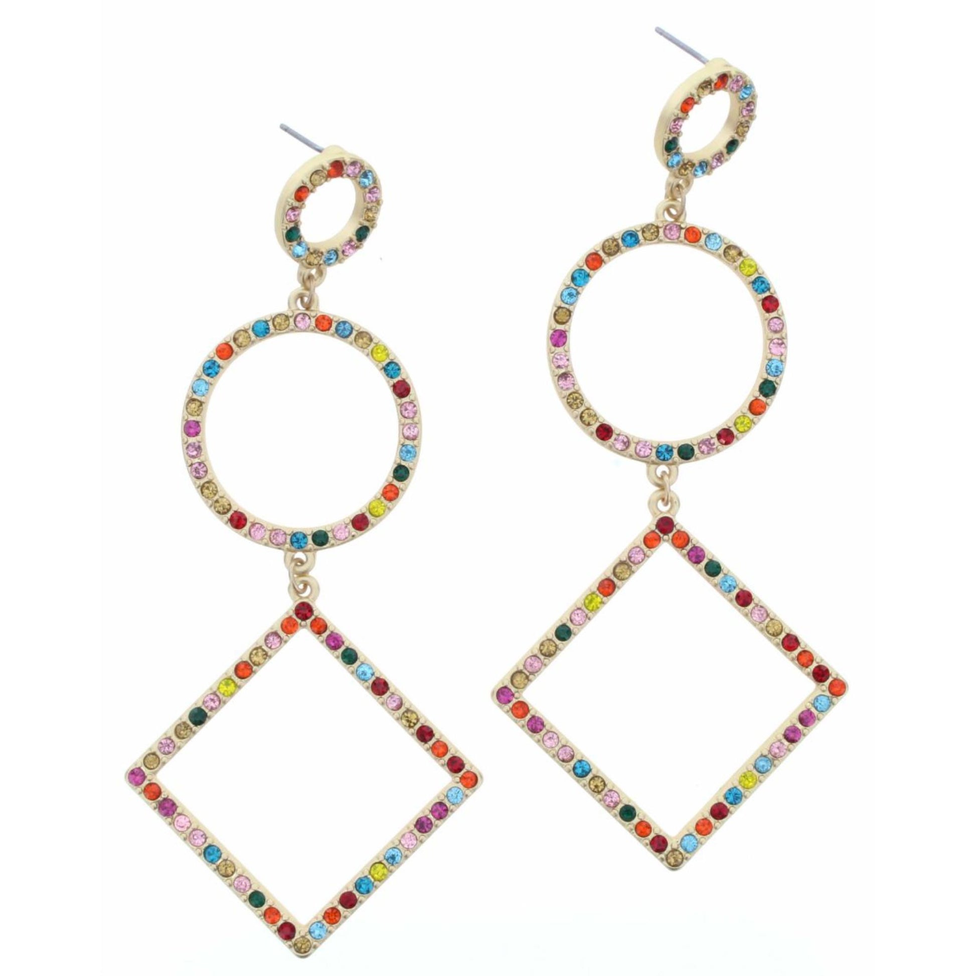 Multi Pave Open Circlle, Larger Open Circle & Open Square Earring