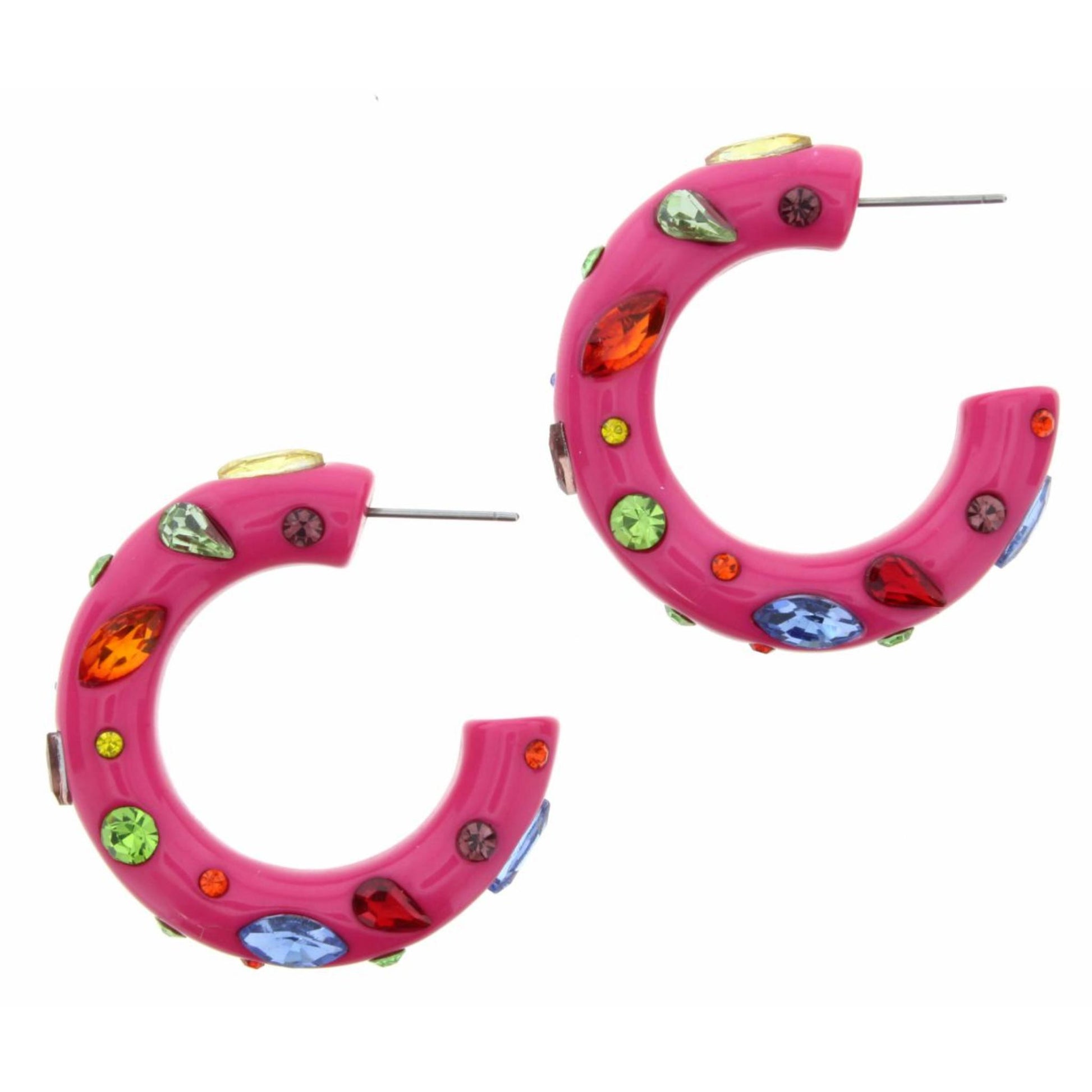 Pink Hoop with Rainbow Czech Embellishments Earring