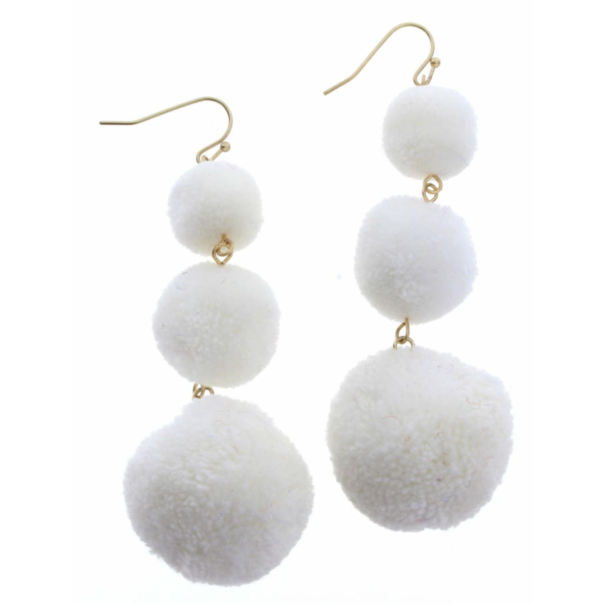 White Color, Multi Size Pom Poms Earring