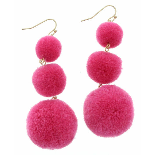 Pink Color, Multi Size Pom Poms Earring