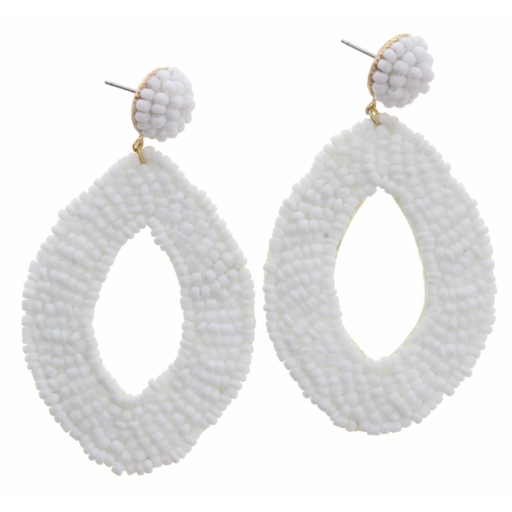 White Seed Bead Circle Post with Open Oval Earring