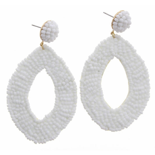 White Seed Bead Circle Post with Open Oval Earring