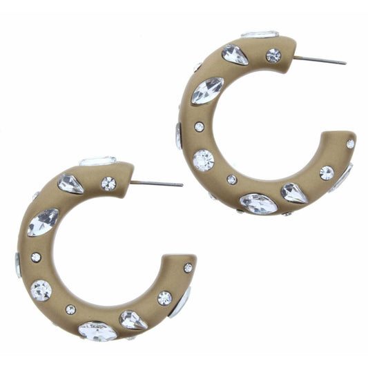 Golden Bronze Hoop with Clear Czech Embelishments Earring