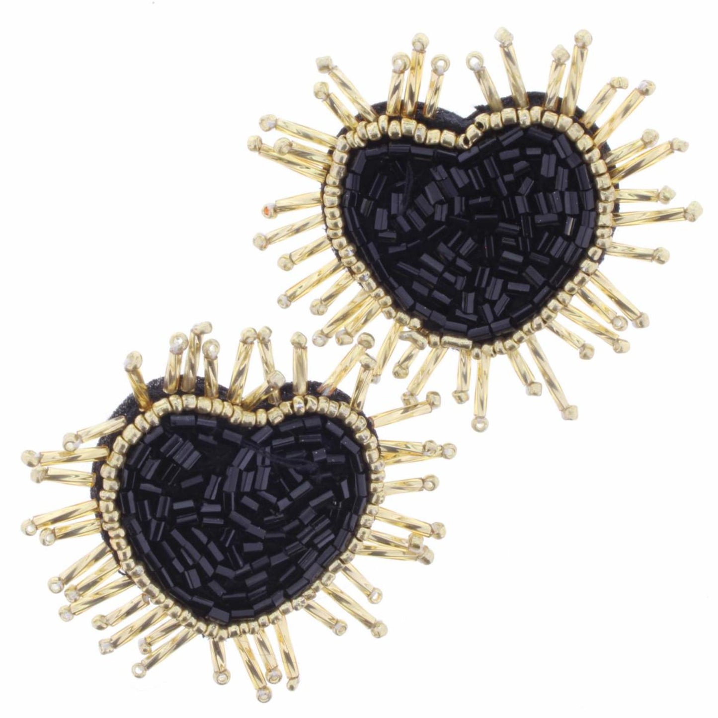 Jet & Gold Beaded Heart Earring