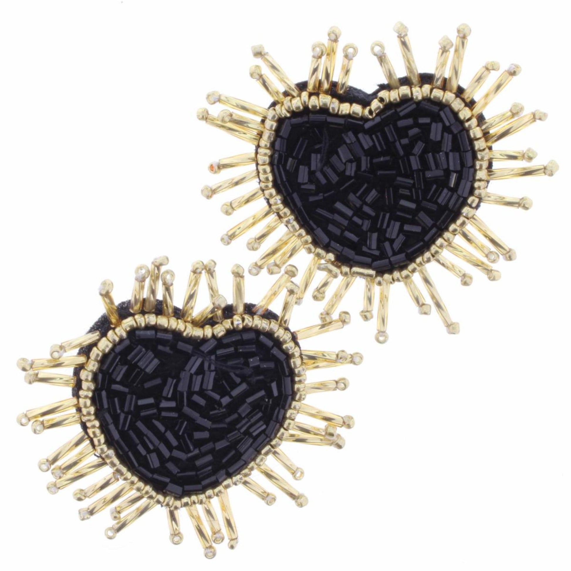 Jet & Gold Beaded Heart Earring