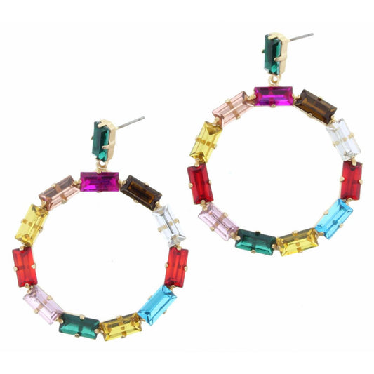 Rectangle Multi Crystal Open Circle Earring